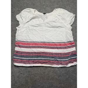 Talbots Petite XLP White Linen Blend Top Striped Short Sleeve Blouse Shirt